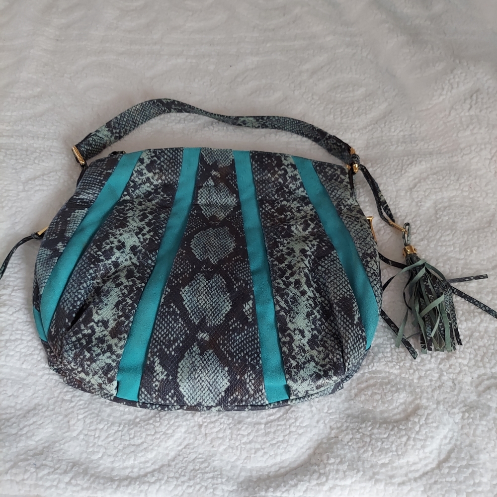 Aimee Kestenberg Teal and Black CobraPrint Shoulder Bag